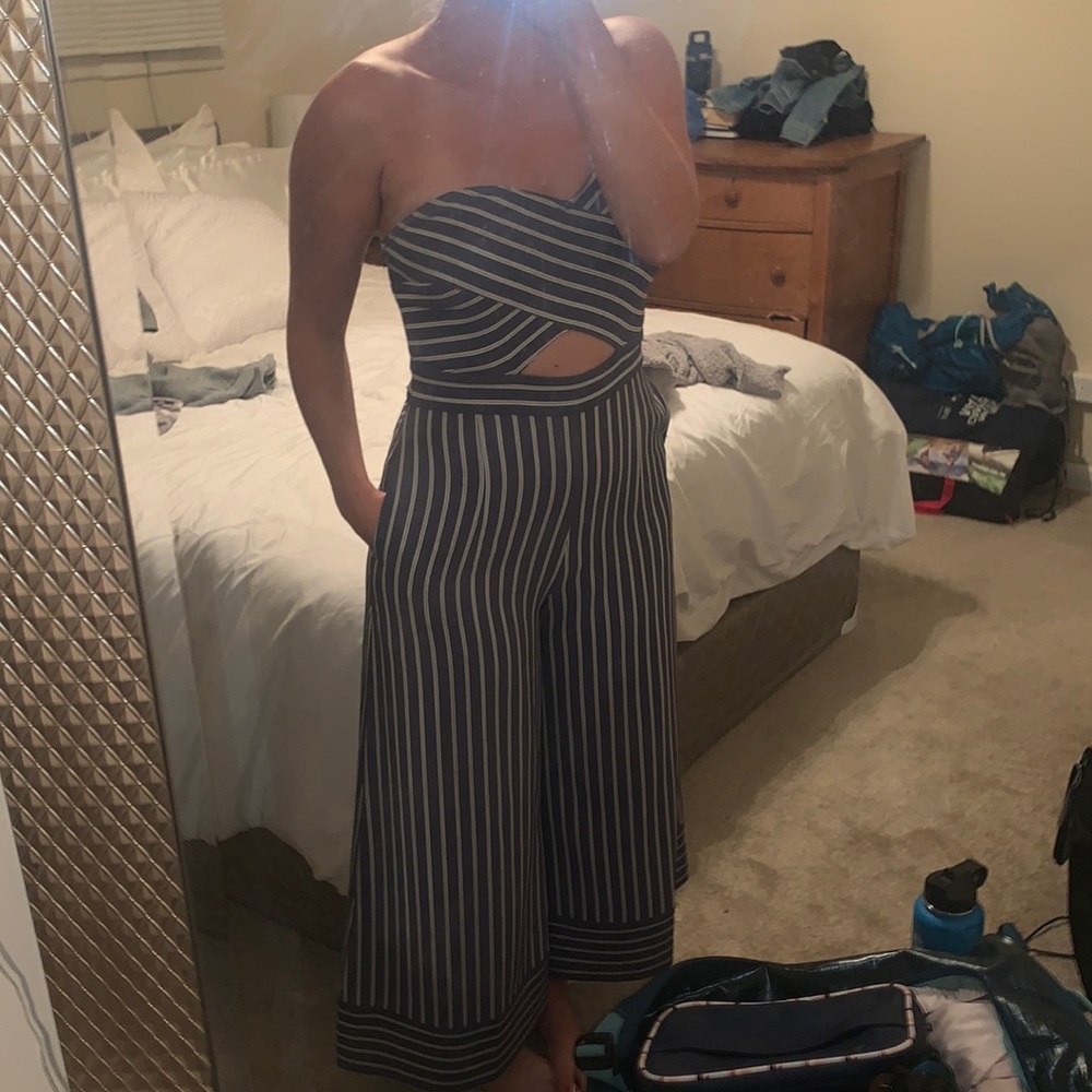 Leith strapless jumpsuit blue and white